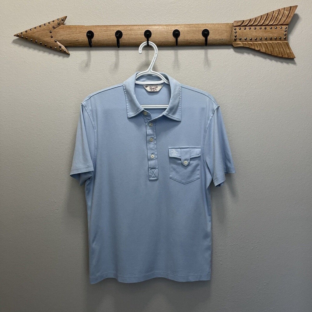 Original Penguin | Blue Pima Cotton Collar Short Sleeve Shirt Large Slim Fit